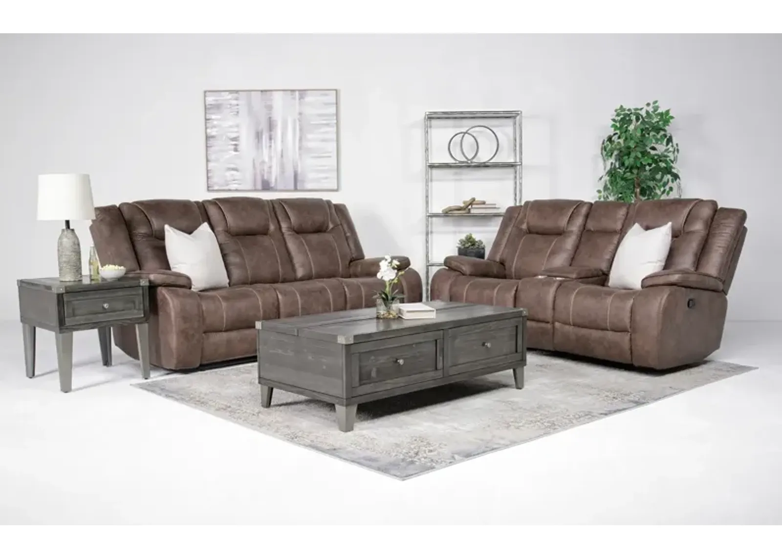 Blake Reclining Sofa & Gliding Console Loveseat in Reina Bark