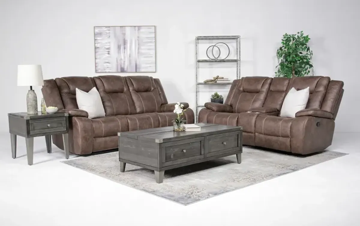 Blake Reclining Sofa & Gliding Console Loveseat in Reina Bark