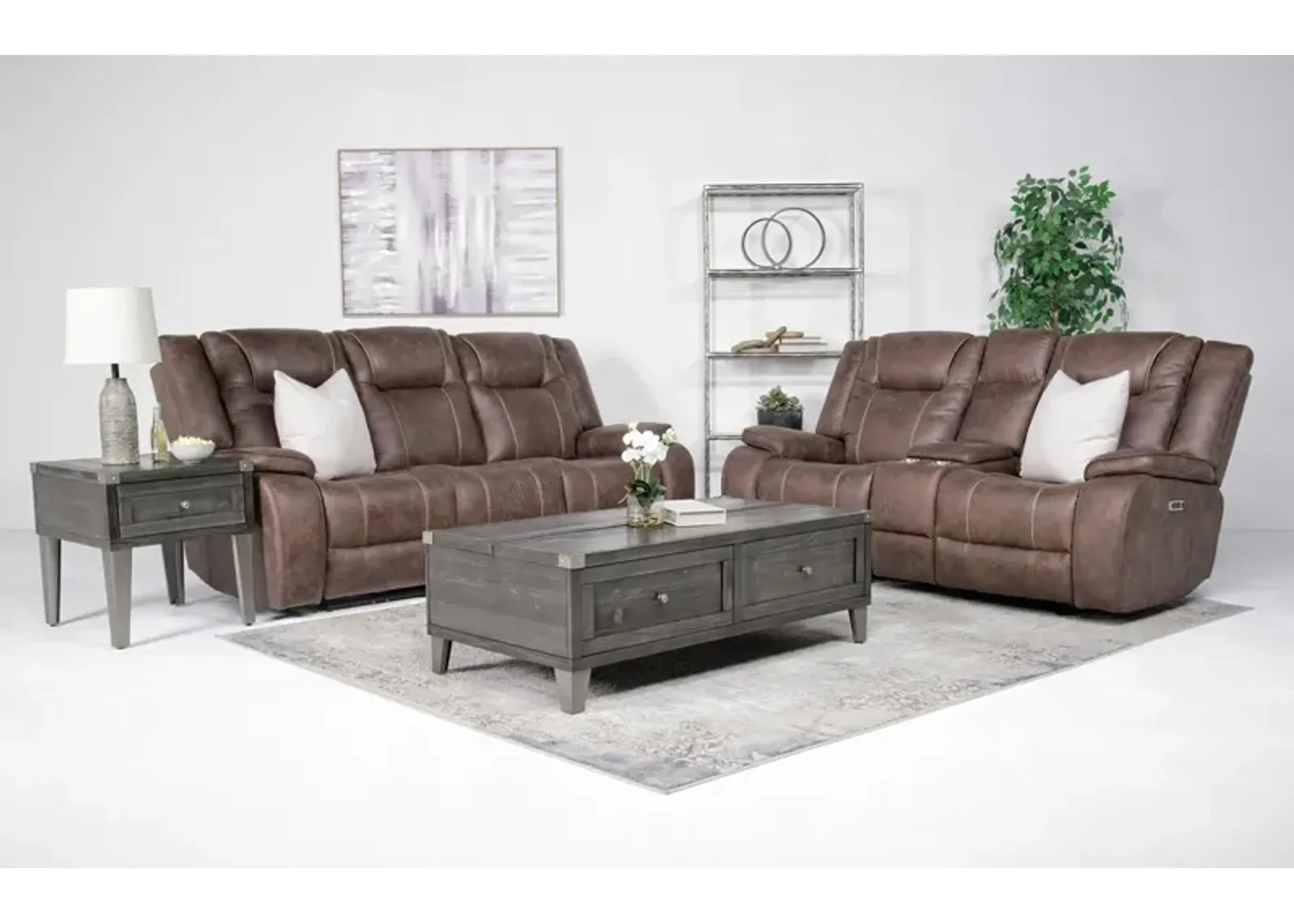 Blake 2 Power Sofa & Gliding Console Loveseat in Reina Bark