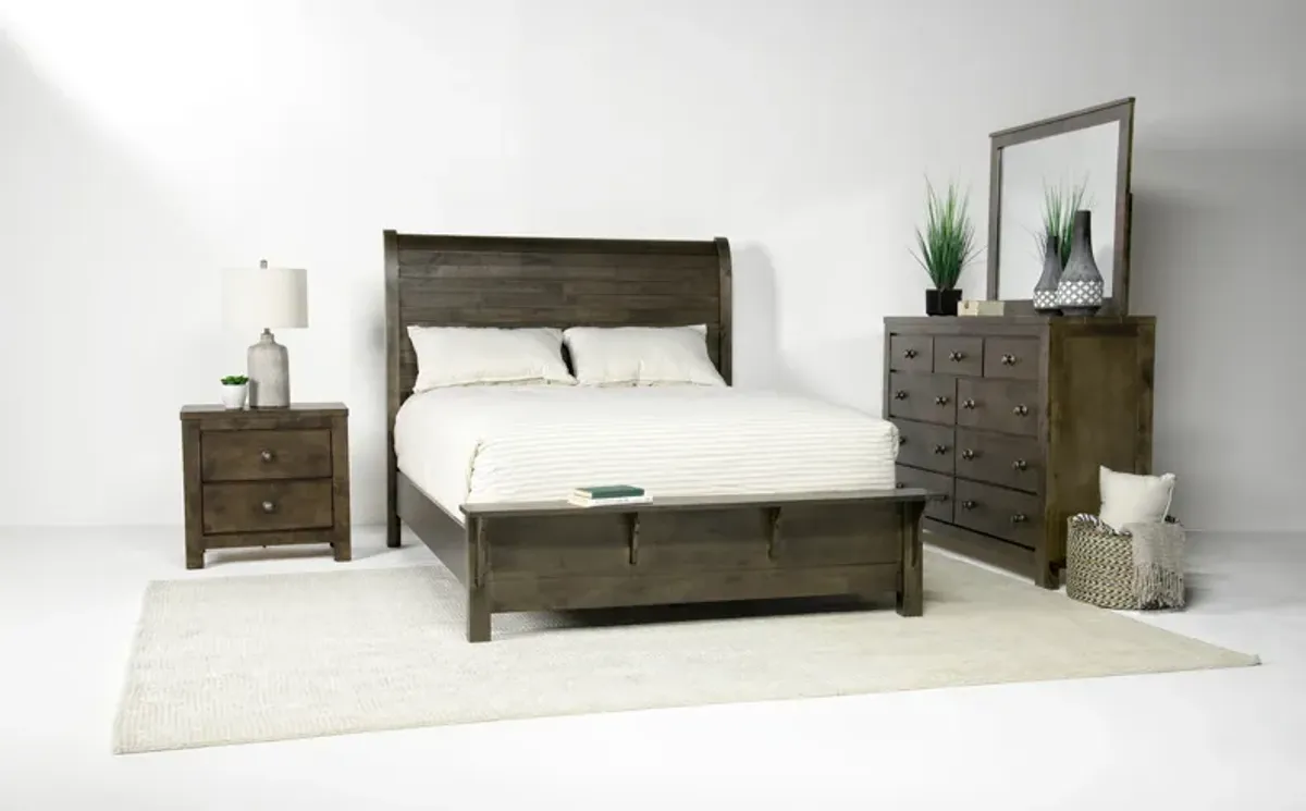 Blue Ridge Panel Bed, Dresser, Mirror & Nightstand in Rustic Gray, Queen