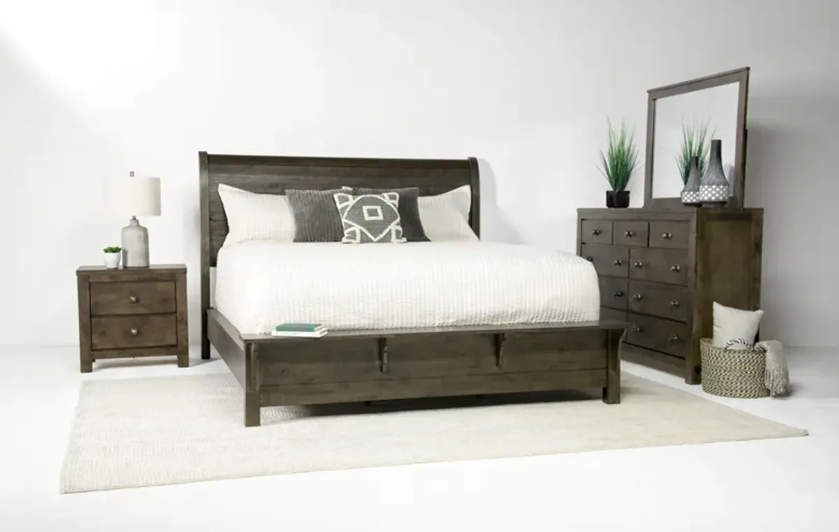 Blue Ridge Panel Bed, Dresser, Mirror & Nightstand in Rustic Gray, CA King