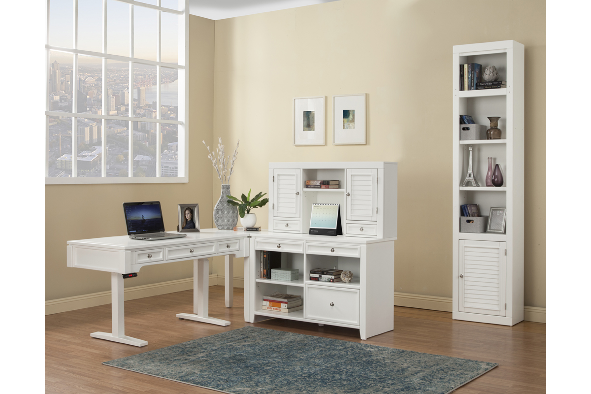 Boca Power Lift Office Desk, Credenza & Hutch in White