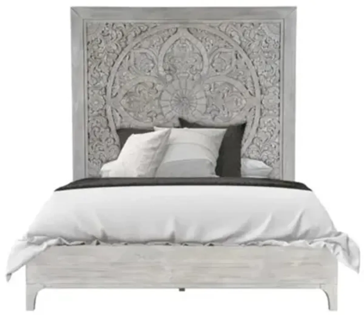 Boho Chic Platform Bed in Washed White, Queen