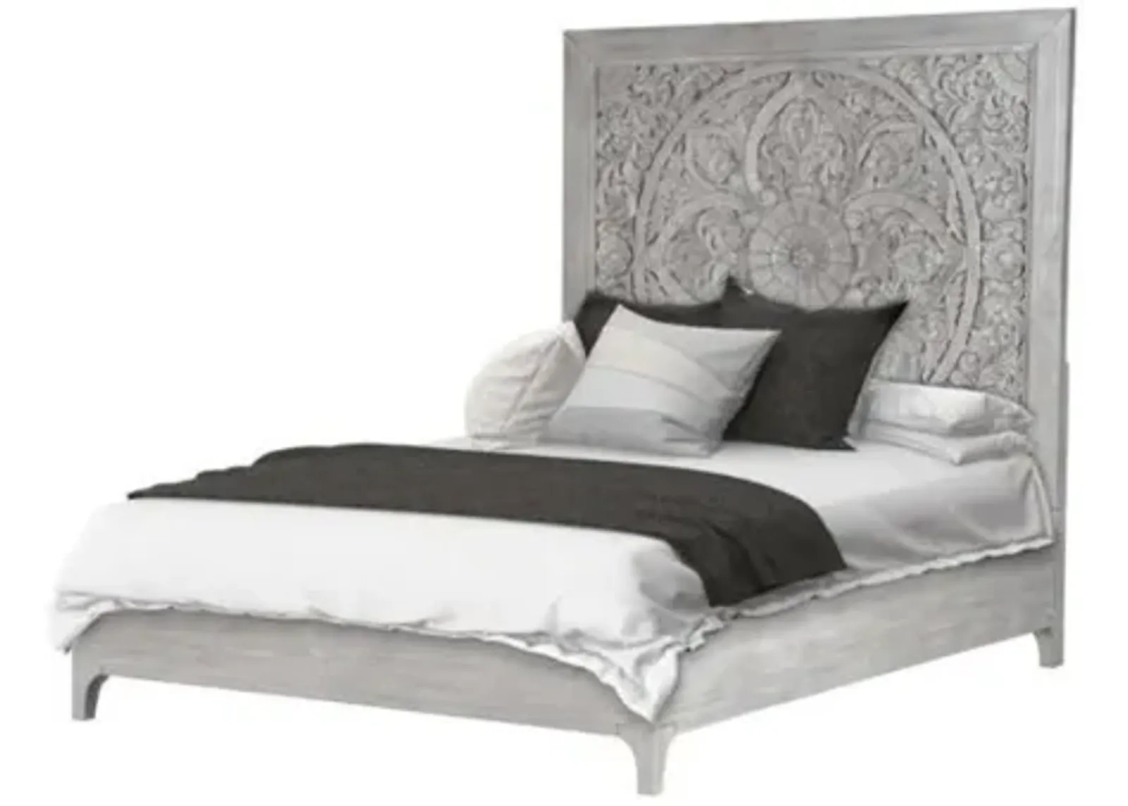 Boho Chic Platform Bed in Washed White, Queen