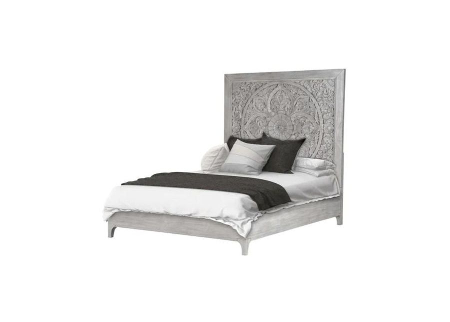 Boho Chic Platform Bed in Washed White, CA King