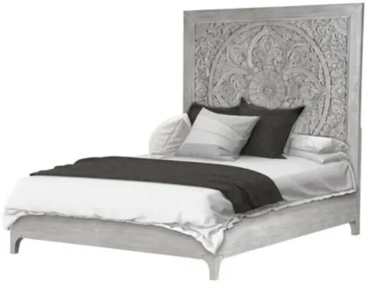 Boho Chic Platform Bed in Washed White, CA King