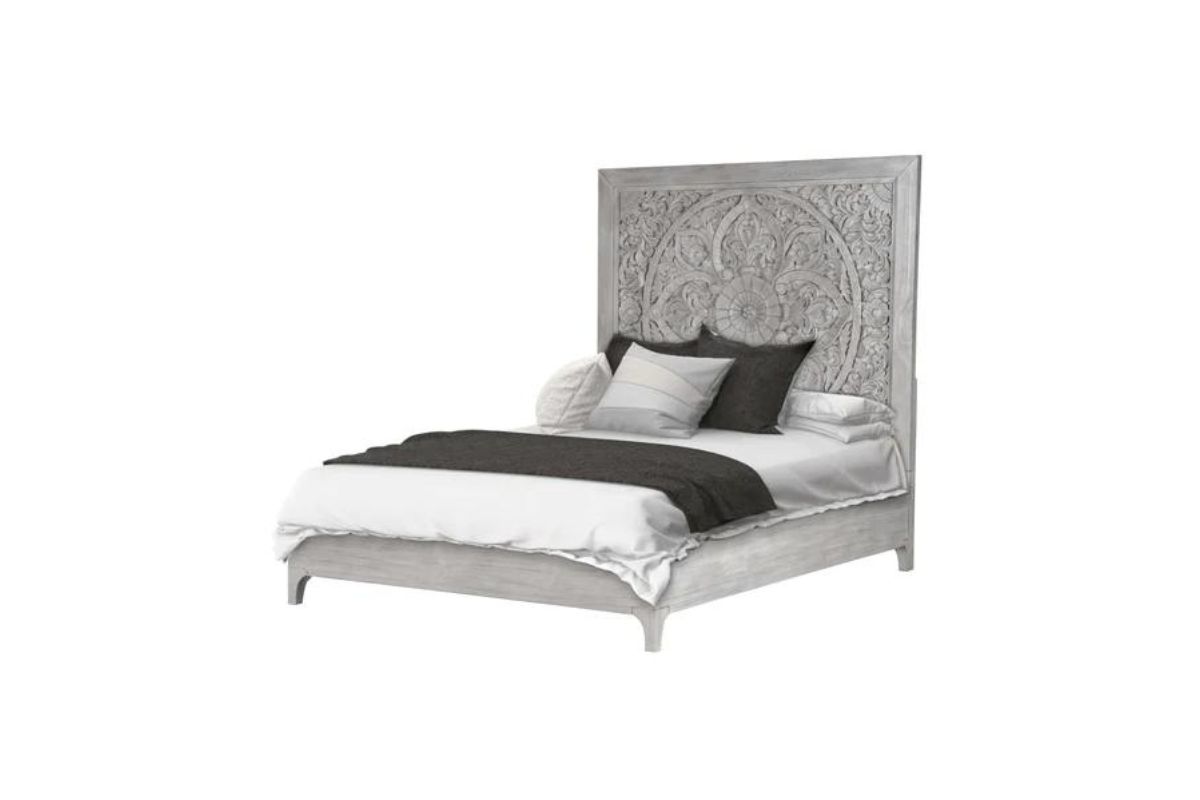 Boho Chic Platform Bed in Washed White, CA King