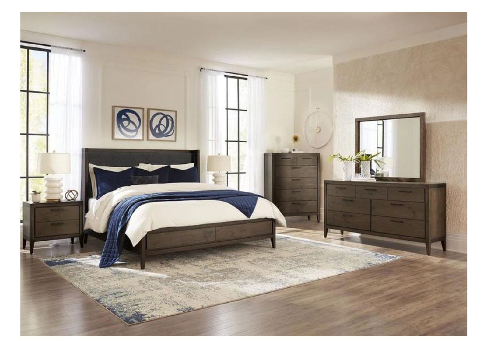 Boracay Panel Bed w/ Storage, Dresser, Mirror & Nightstand in Wild Oats Brown, Queen