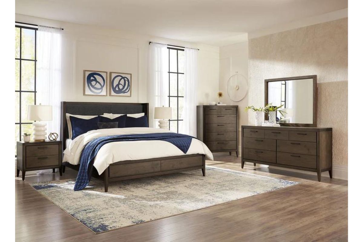 Boracay Panel Bed w/ Storage, Dresser, Mirror & Nightstand in Wild Oats Brown, Queen