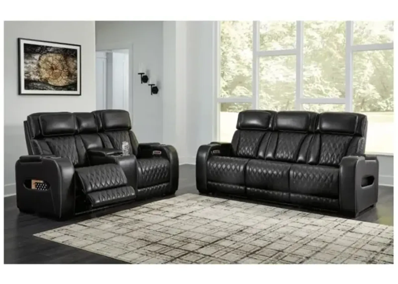 Boyington 2 Power Sofa & 2 Power Console Loveseat in Black