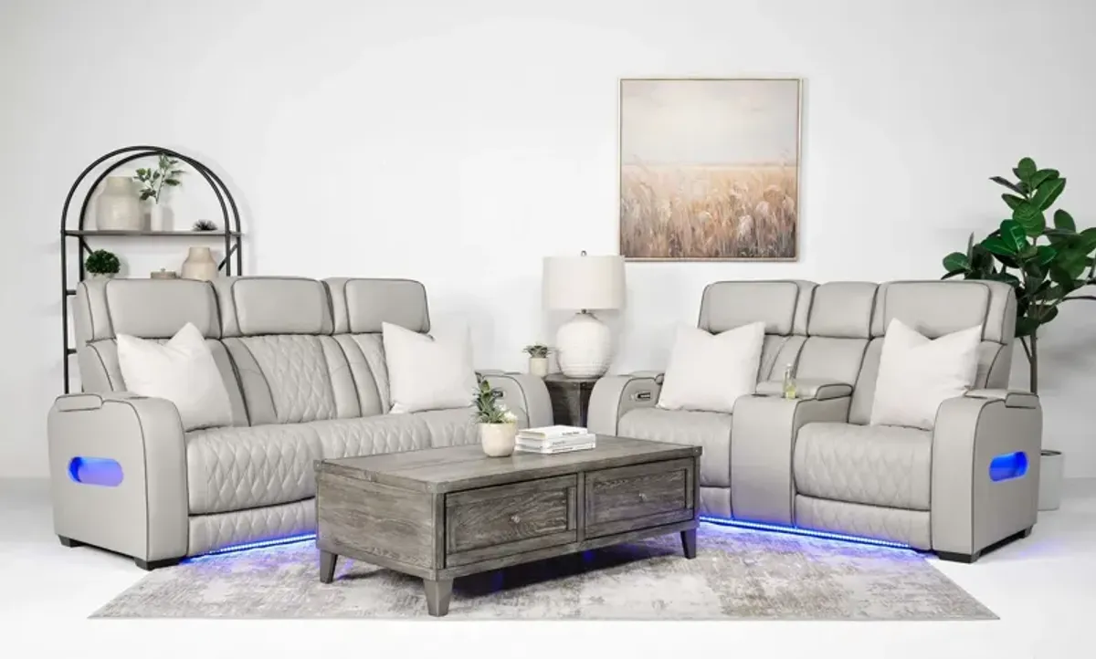 Boyington 2 Power Sofa & 2 Power Console Loveseat in Gray Leather
