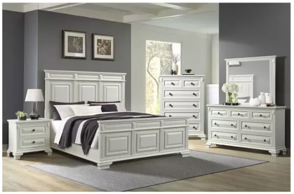 Bridgestone Panel Bed, Dresser, Mirror & Nightstand in Antique White, Eastern King