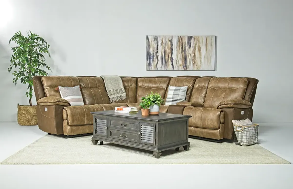 Bubba 6 Piece 2 Power Sectional in Brown