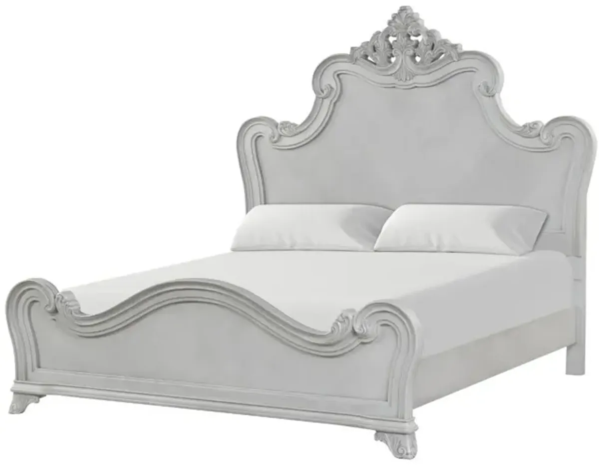 Cambria Panel Bed, Dresser, Mirror & Nightstand in Mist Gray, Queen