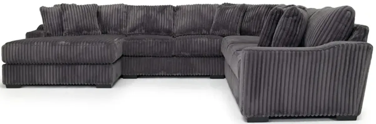 Casper 4 Piece XL Loveseat Chaise Sectional in Pony Slate, Left Facing