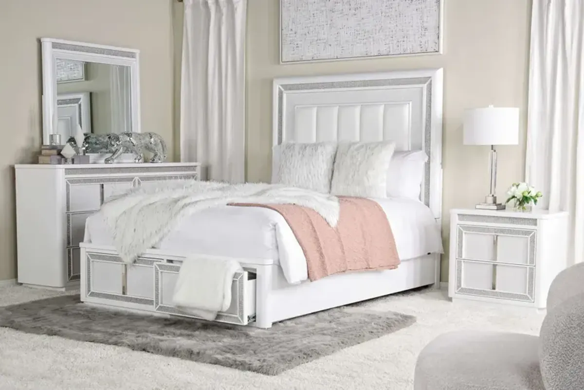 Chalanna Storage Bed, Dresser, Mirror & Nightstand in White, Queen