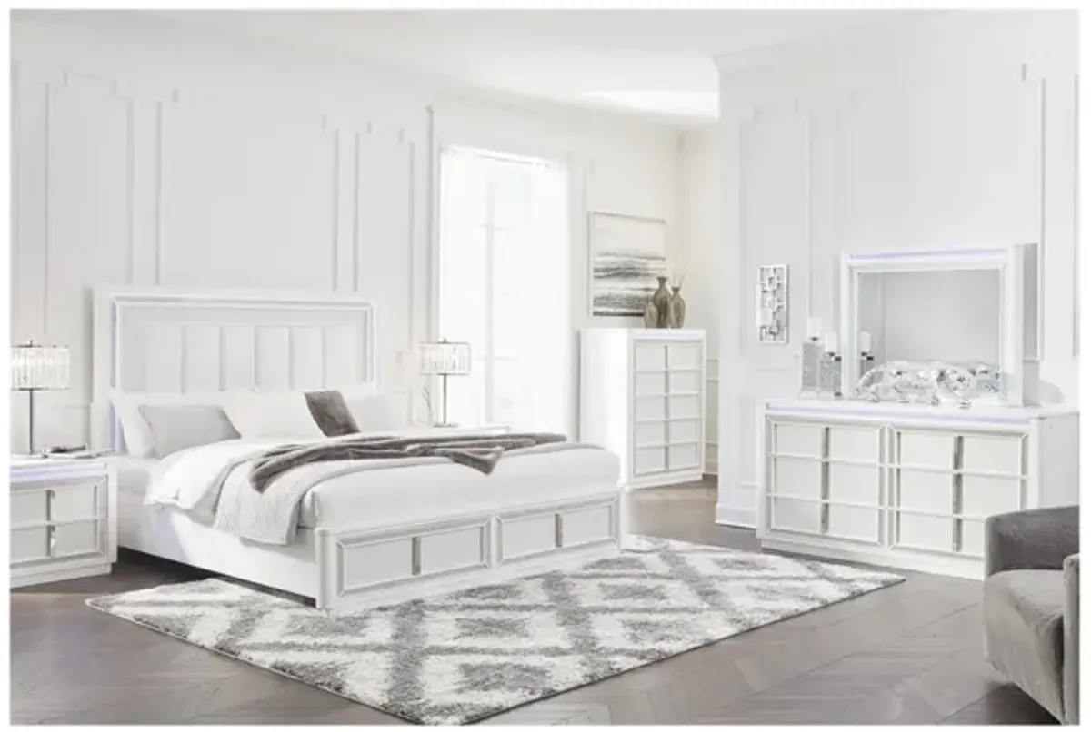 Chalanna Storage Bed, Dresser, Mirror & Nightstand in White, Eastern King