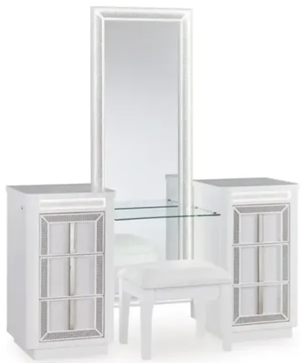 Chalanna Vanity, Mirror & Stool in White