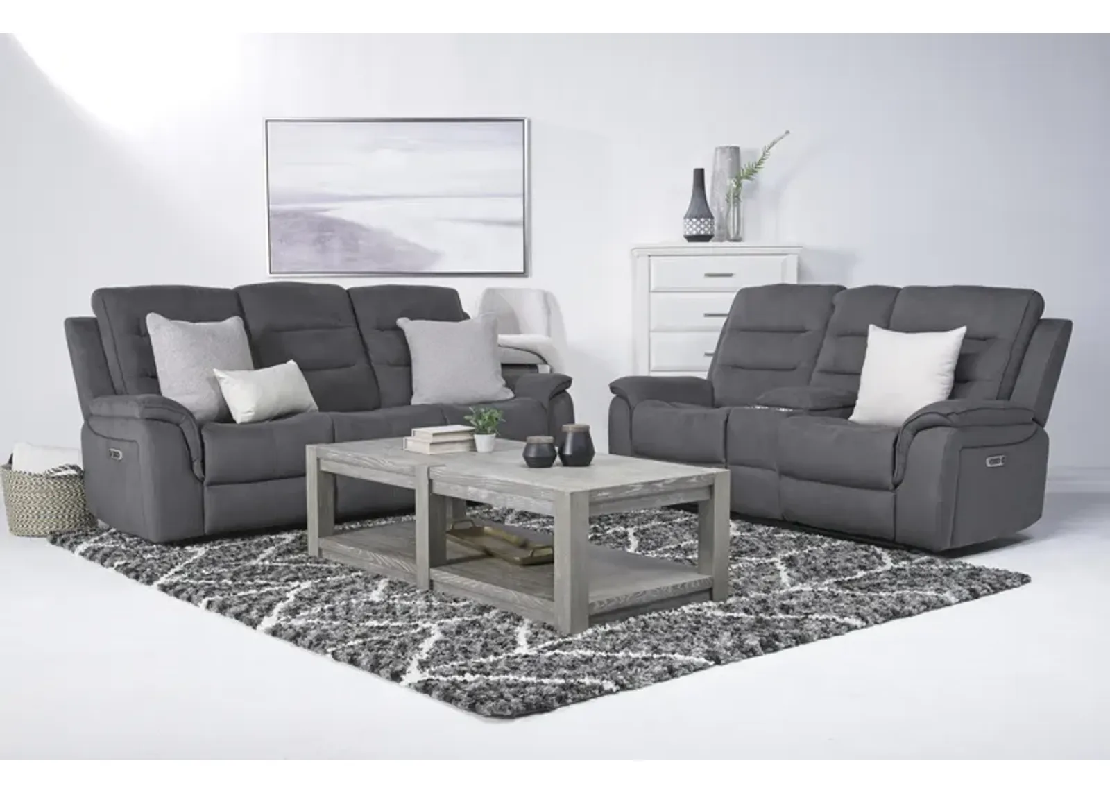 Chanell 2 Power Sofa & Console Loveseat in New Nappa Gray