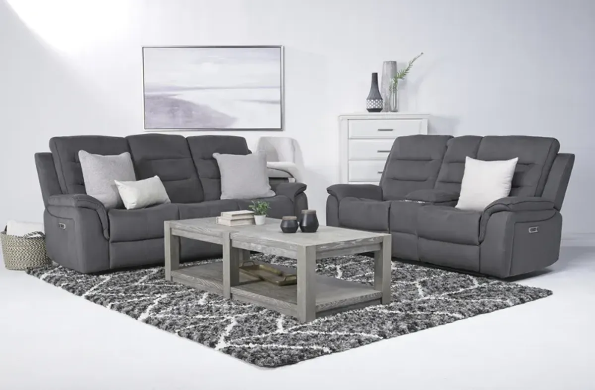 Chanell 2 Power Sofa & Console Loveseat in New Nappa Gray