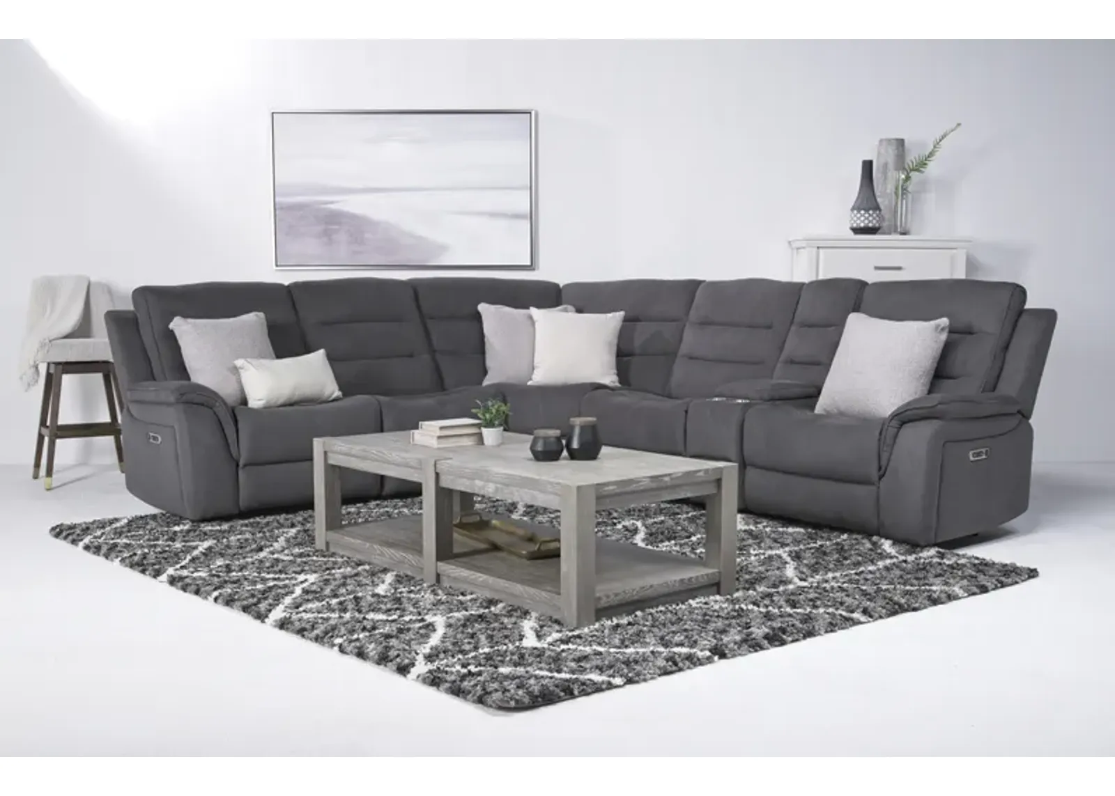 Chanell 6 Piece 2 Power Sectional in New Nappa Gray