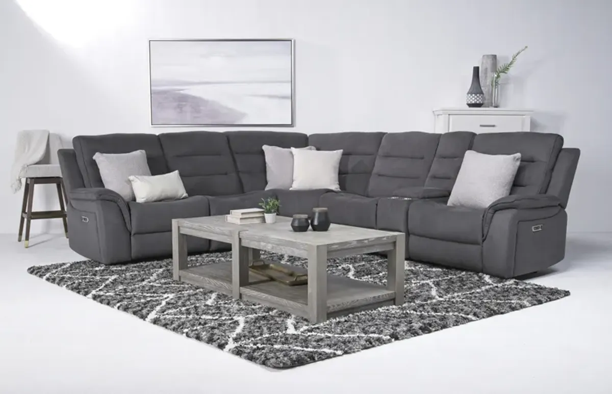 Chanell 6 Piece 2 Power Sectional in New Nappa Gray