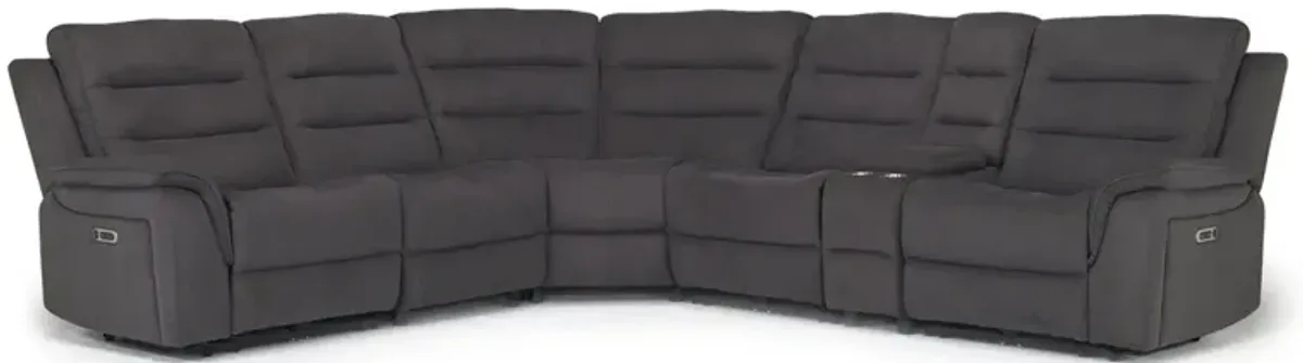 Chanell 6 Piece 2 Power Sectional w/ 2 Power Armless Recliner in New Nappa Gray