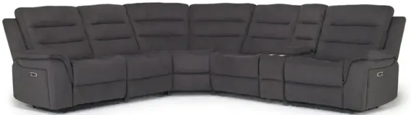 Chanell 6 Piece 2 Power Sectional w/ 2 Power Armless Recliner in New Nappa Gray