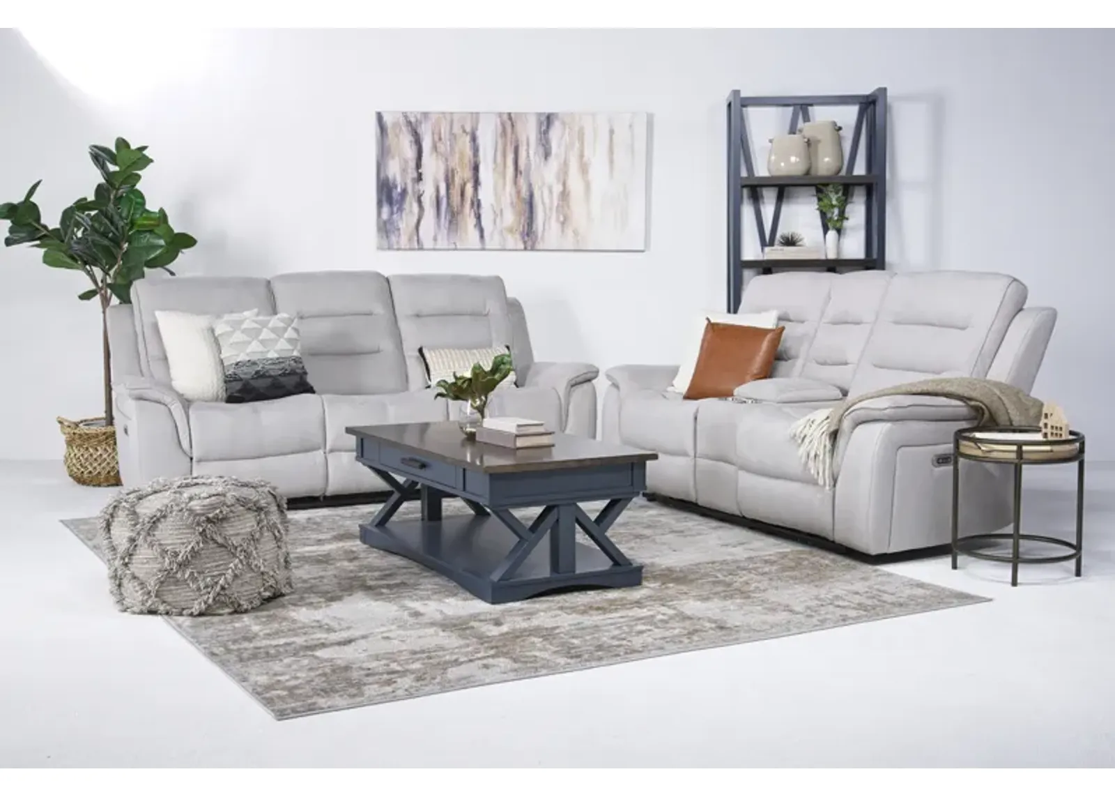 Chanell 2 Power Sofa & Console Loveseat in New Nappa Light Gray