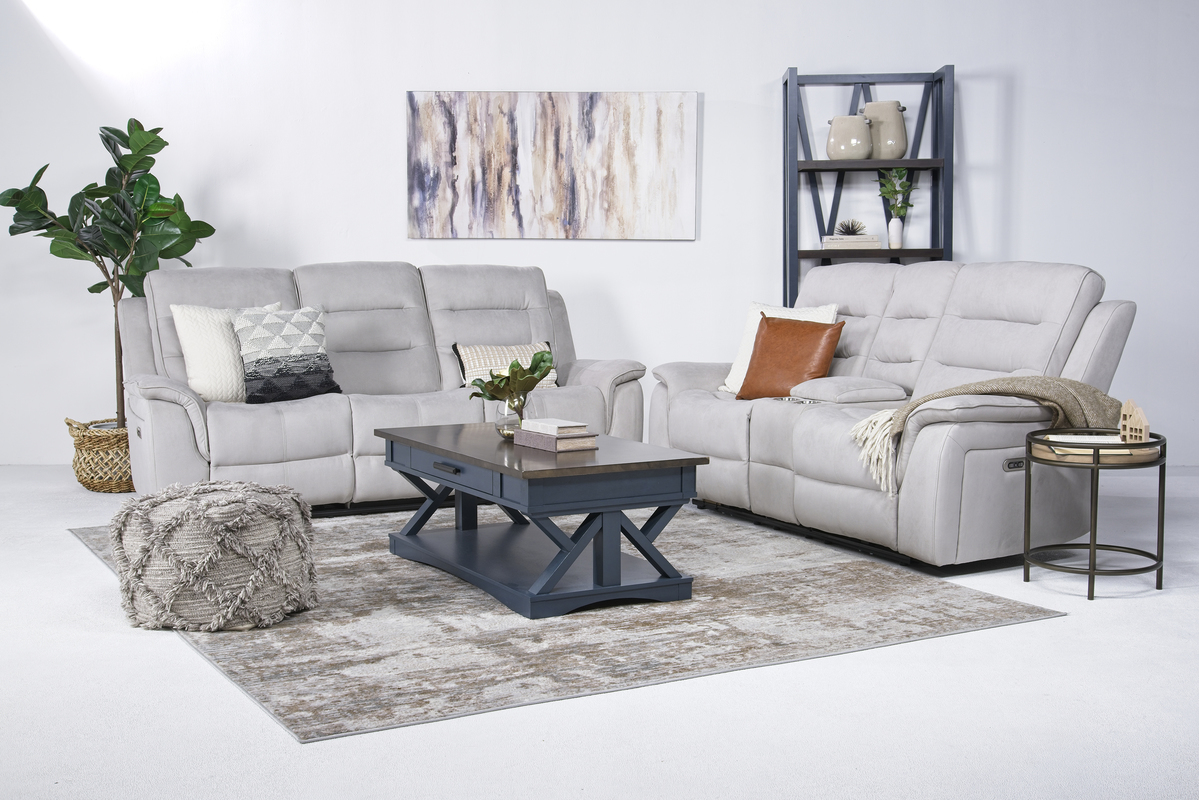 Chanell 2 Power Sofa & Console Loveseat in New Nappa Light Gray
