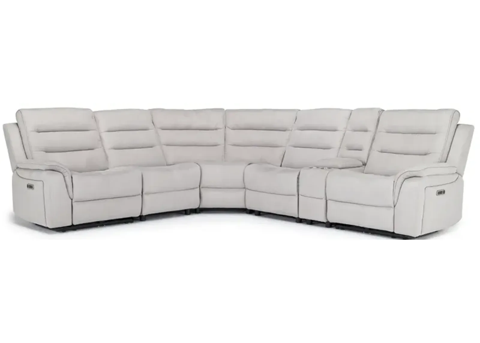 Chanell 6 Piece 2 Power Sectional w/ 2 Power Armless Recliner in New Nappa Light Gray