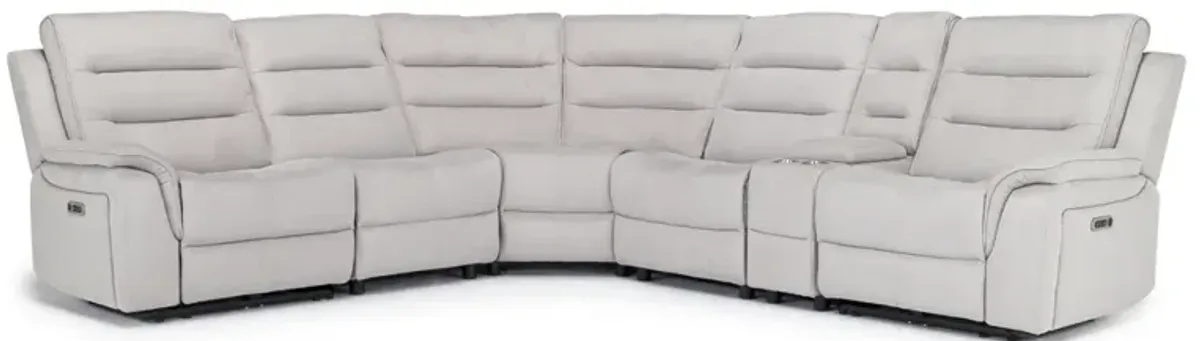 Chanell 6 Piece 2 Power Sectional w/ 2 Power Armless Recliner in New Nappa Light Gray