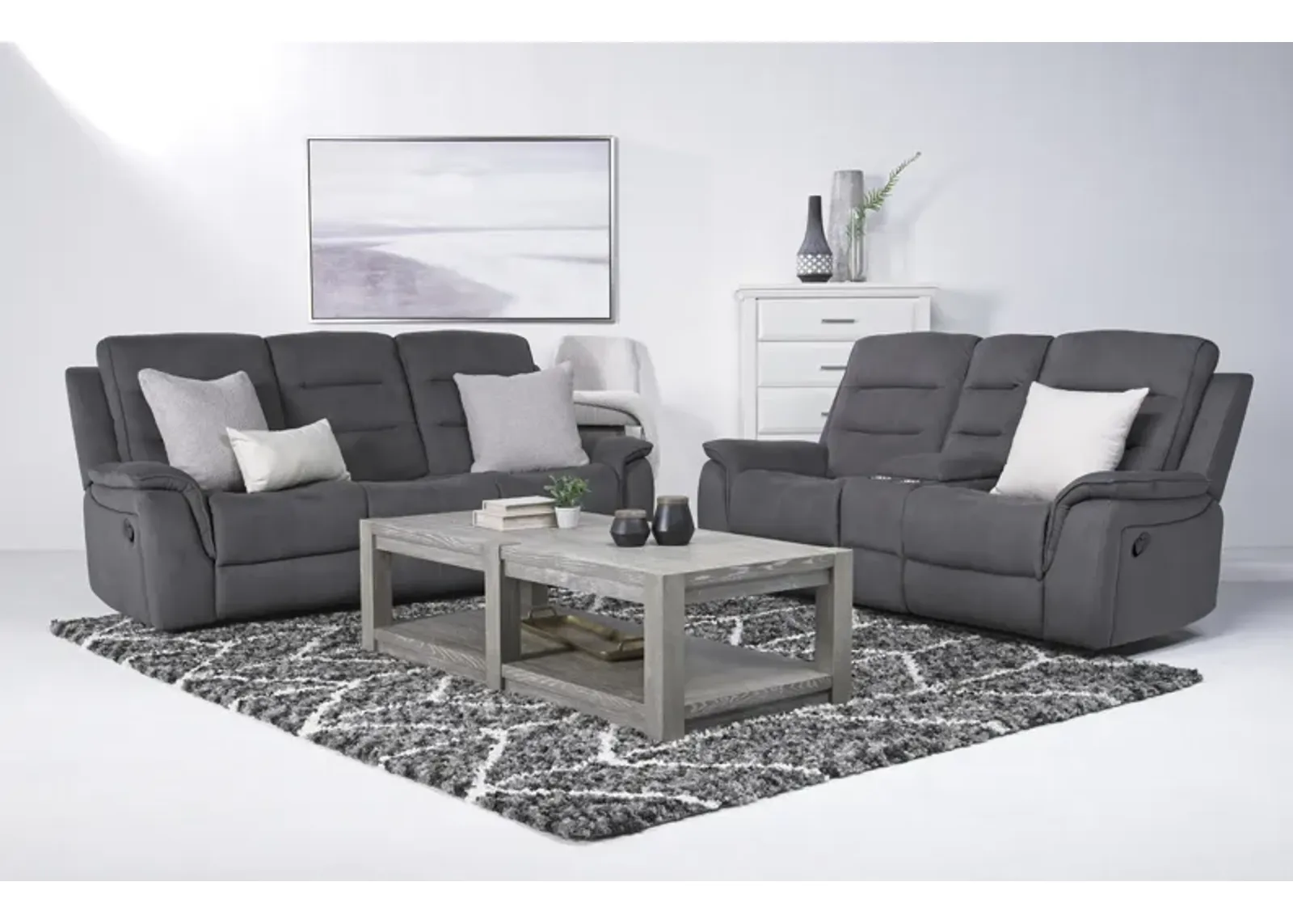 Chanell Reclining Sofa & Console Loveseat in New Nappa Gray