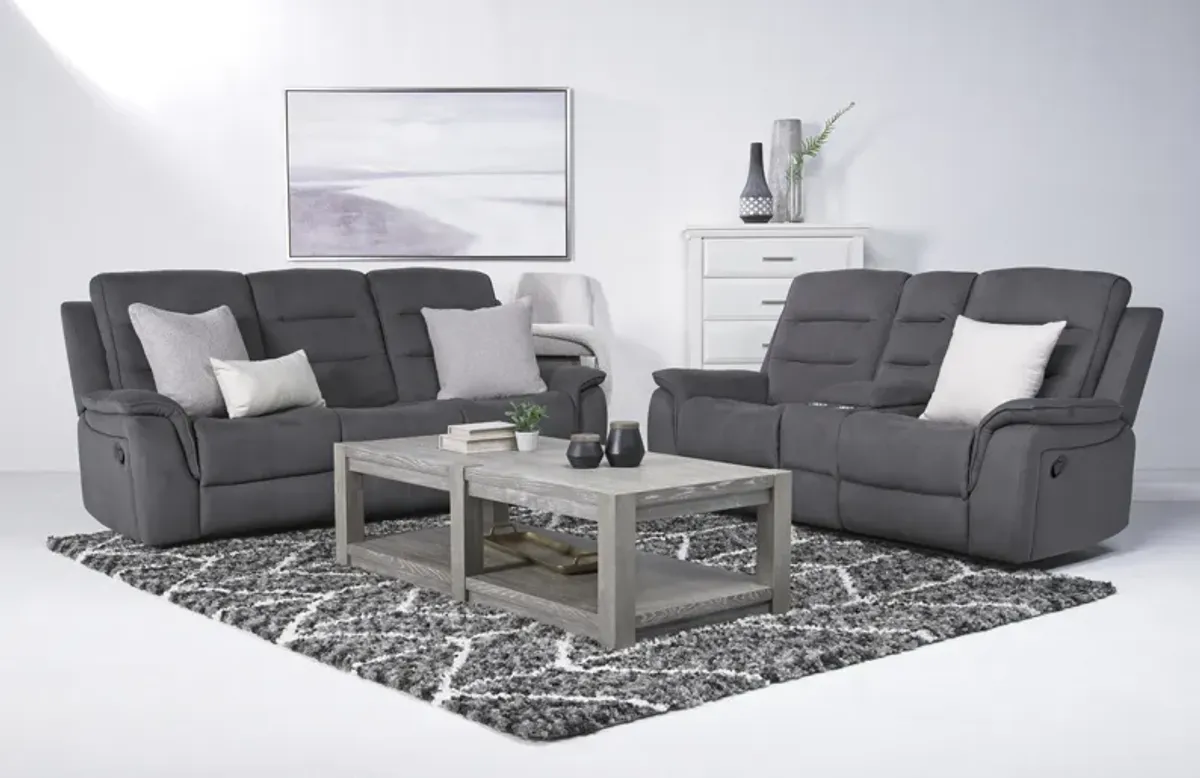 Chanell Reclining Sofa & Console Loveseat in New Nappa Gray