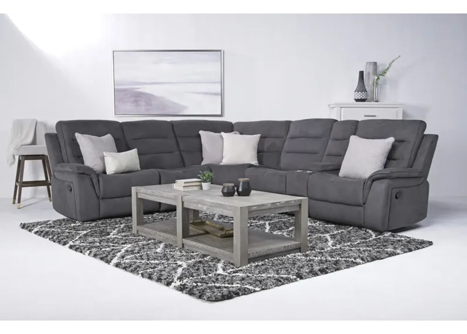 Chanell 6 Piece Reclining Sectional in New Nappa Gray