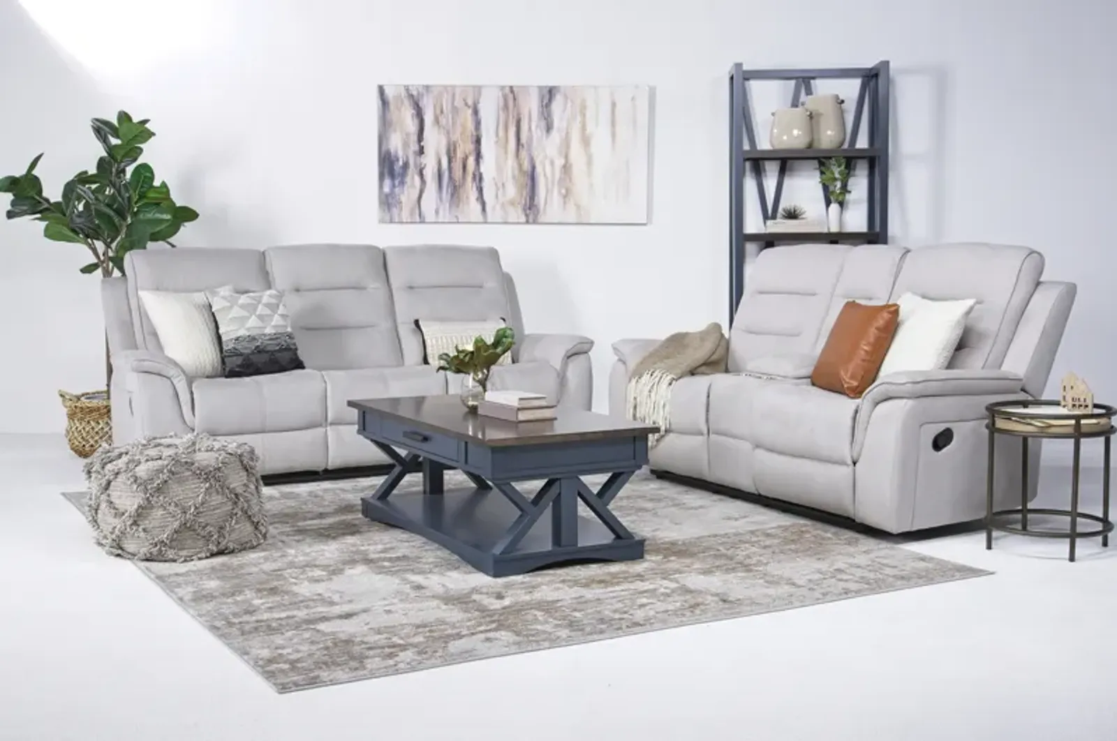 Chanell Reclining Sofa & Console Loveseat in New Nappa Light Gray