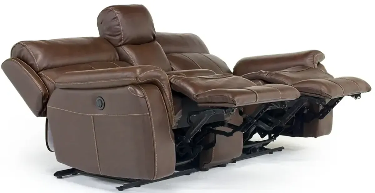 Ranger Power Console Loveseat in Brown Leather