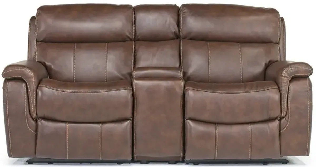 Ranger Power Console Loveseat in Brown Leather