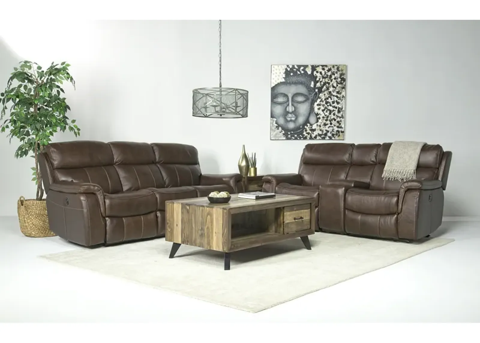 Ranger Power Sofa & Console Loveseat in Brown Leather