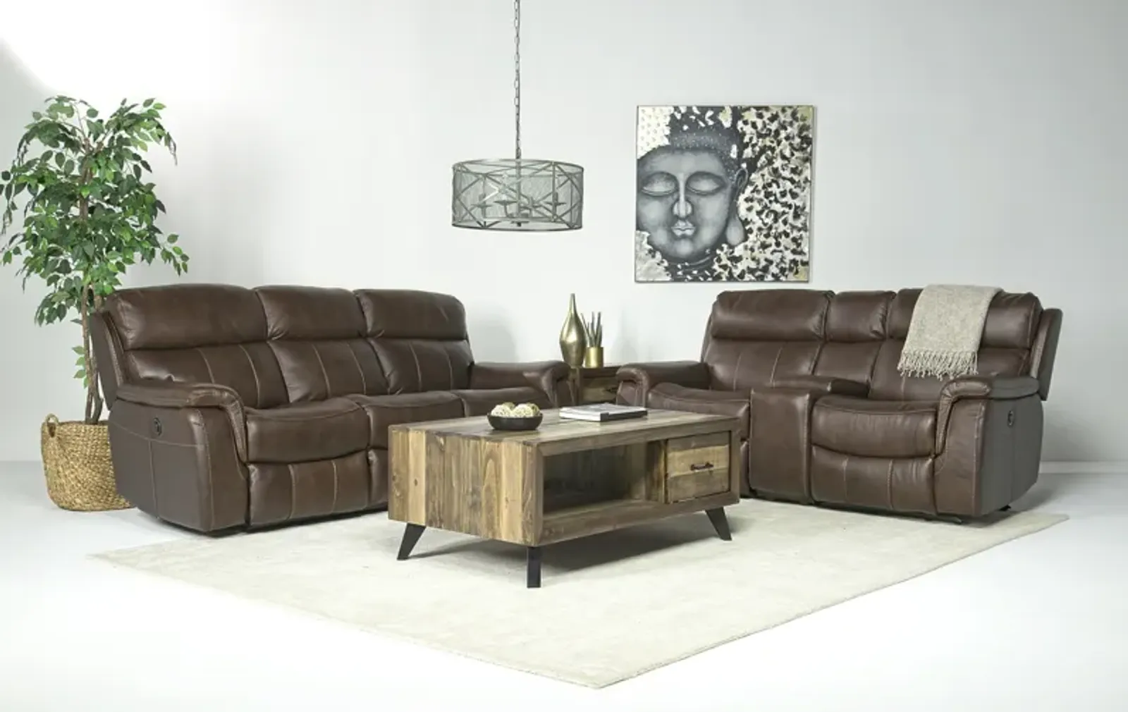 Ranger Power Sofa & Console Loveseat in Brown Leather