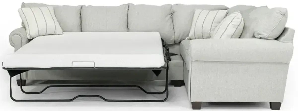 Cordoba Tux Queen Sleeper Sectional w/ Mattress in Splash Linen, Left Facing