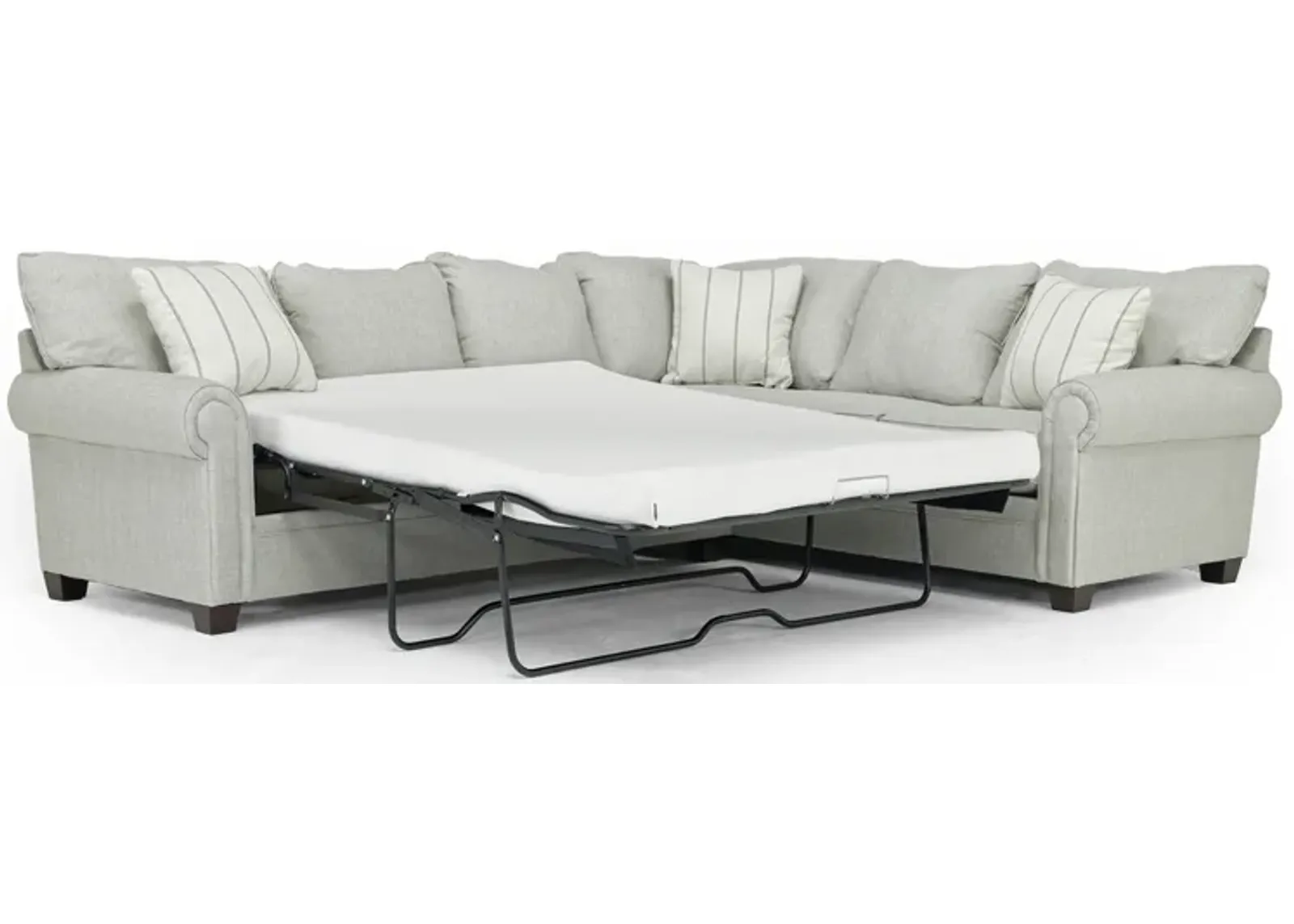 Cordoba Tux Queen Sleeper Sectional w/ Mattress in Splash Linen, Left Facing