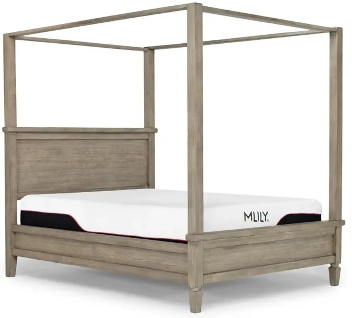 Country Side Canopy Bed, Dresser, Mirror & Nightstand in Brown, Queen