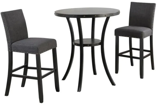 Crispin Round Bar Height Dining Table & 2 Barstools in Granite Gray