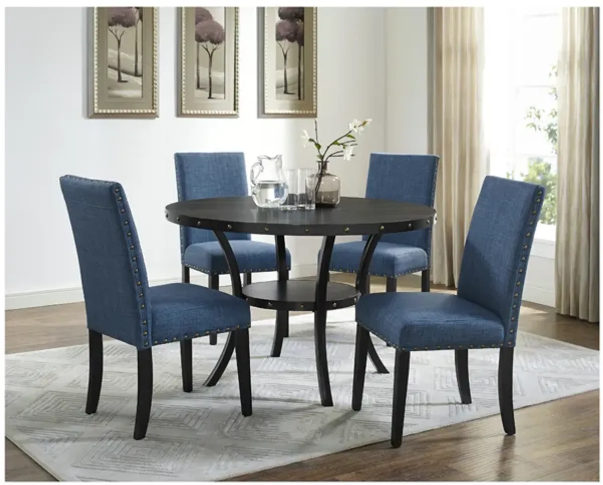 Crispin Round Dining Table & 4 Chairs in Marine Blue