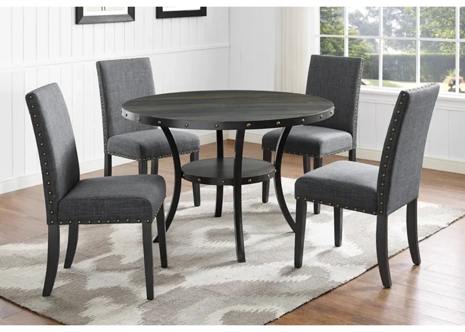 Crispin Round Dining Table & 4 Chairs in Granite Gray