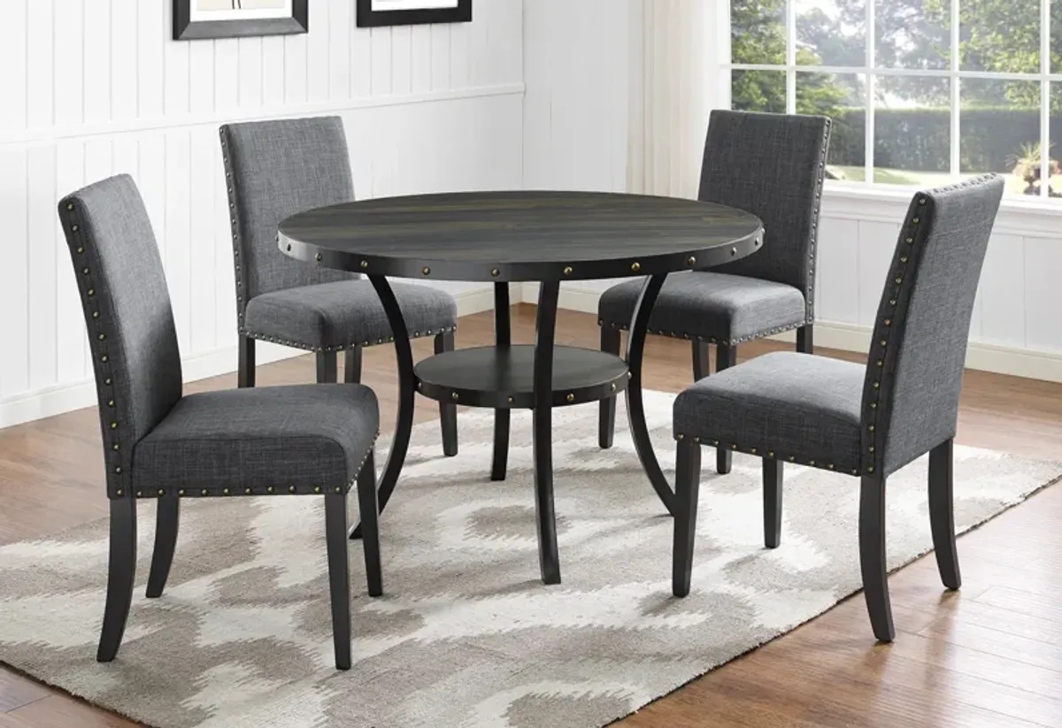 Crispin Round Dining Table & 4 Chairs in Granite Gray