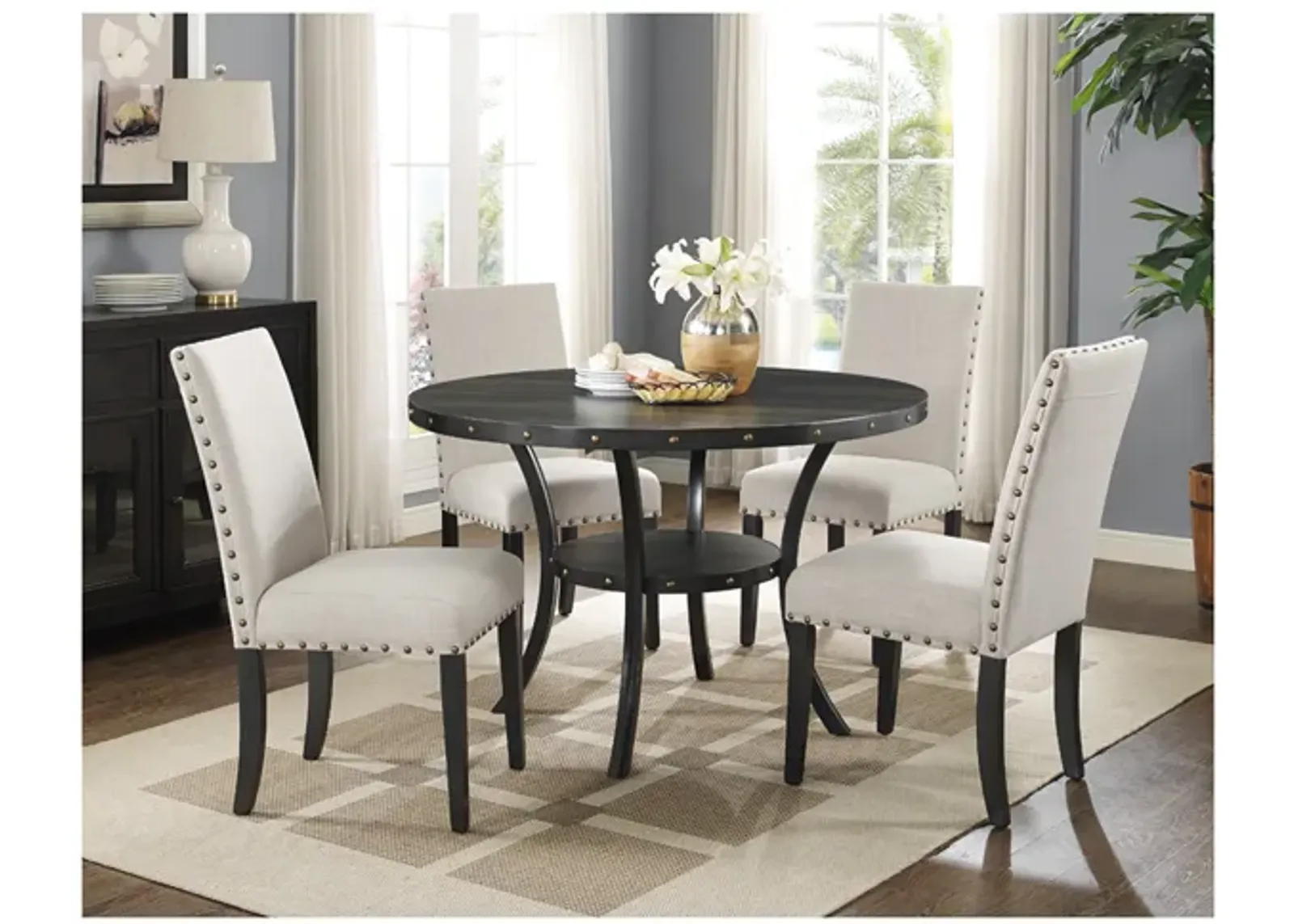 Crispin Round Dining Table & 4 Chairs in Natural Beige