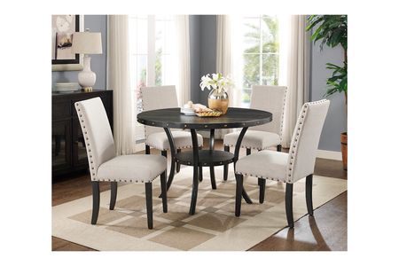 Crispin Round Dining Table & 4 Chairs in Natural Beige