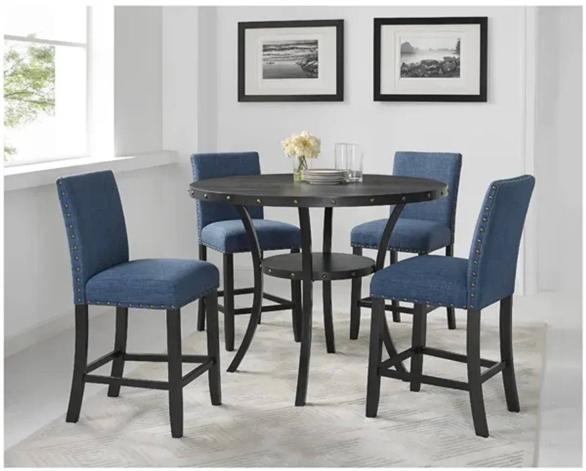 Crispin Round Counter Height Dining Table & 4 Stools in Marine Blue